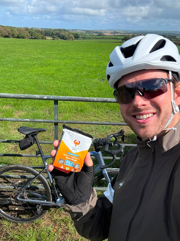 A cyclist with a Salted Caramel Phoenix Bar